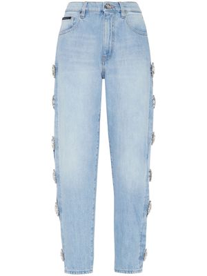 Philipp Plein brooch-detail cut-out jeans - Blue
