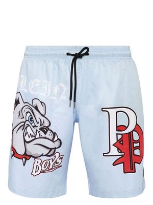 Philipp Plein Bulldogs-print swim shorts - Blue