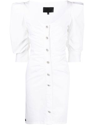 Philipp Plein button-detail puff-sleeve dress - White