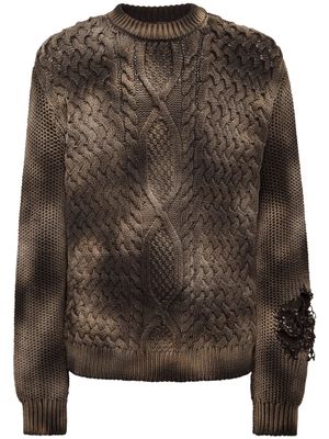 Philipp Plein cable-knit distressed jumper - Brown