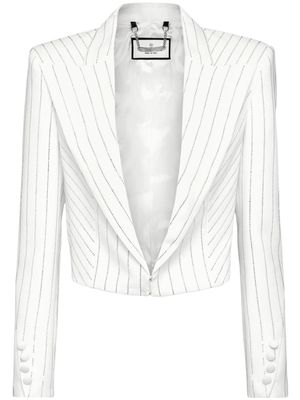 Philipp Plein Cady crystal-embellished cropped blazer - White