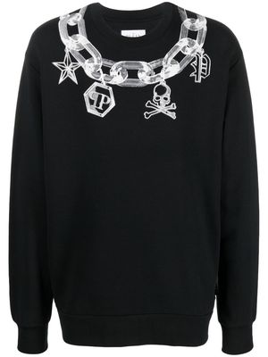 Philipp Plein chain link-print crew neck sweater - Black