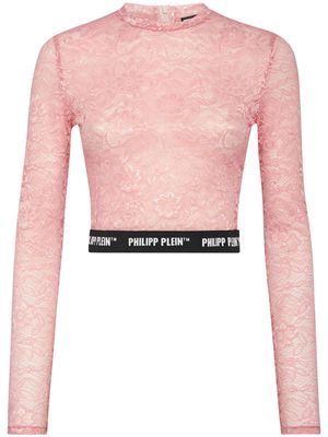 Philipp Plein chantilly-lace cropped top - Pink