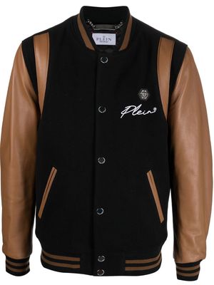 Philipp Plein chest logo-detail bomber leather jacket - Black