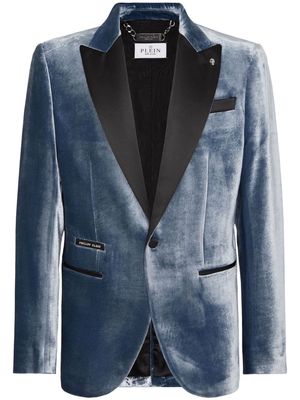 Philipp Plein contrast-lapel velvet blazer - Blue