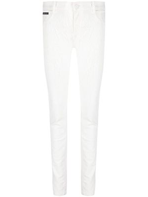 Philipp Plein crackle-textured denim leggings - White