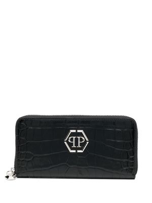 Philipp Plein crocodile-embossed leather purse - Black