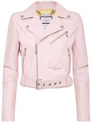 Philipp Plein cropped leather biker jacket - Pink