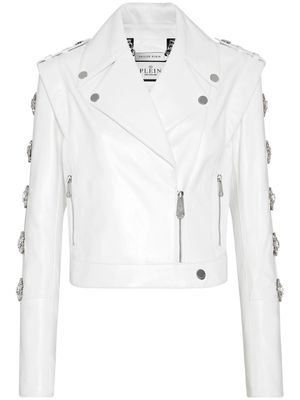 Philipp Plein crystal-embellished biker jacket - White