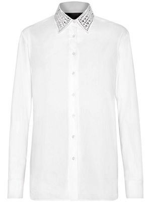 Philipp Plein crystal embellished-collar cotton shirt - White