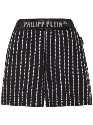 Philipp Plein crystal-embellished cotton shorts - Black