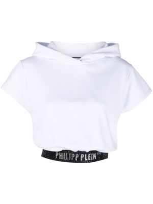 Philipp Plein crystal-embellished cropped hoodie - White