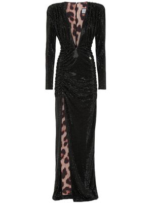 Philipp Plein crystal-embellished gathered maxi dress - Black