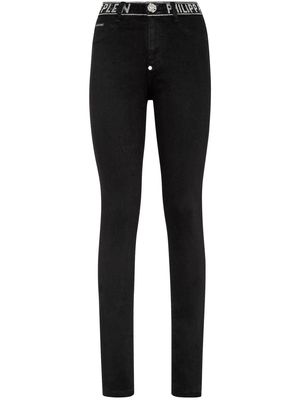 Philipp Plein crystal-embellished high-waist jeans - Black