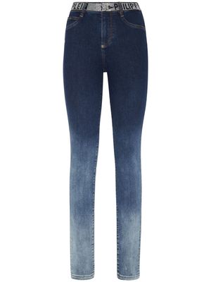 Philipp Plein crystal-embellished high-waist jeans - Blue