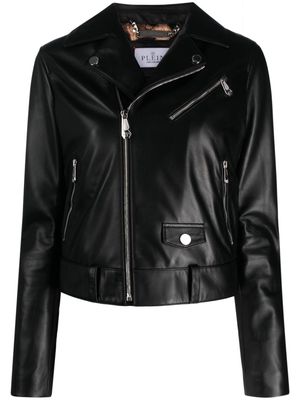 Philipp Plein crystal-embellished leather biker jacket - Black