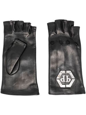 Philipp Plein crystal-embellished leather driver gloves - Black