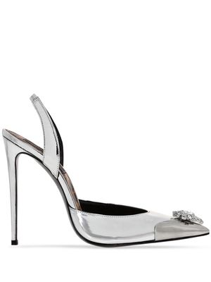 Philipp Plein crystal-embellished leather slingback pumps - Silver