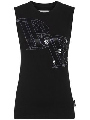 Philipp Plein crystal-embellished logo-print tank top - Black