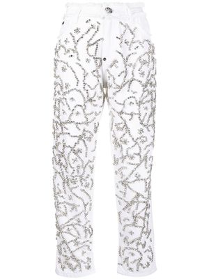 Philipp Plein crystal-embellished mom-cut leg jeans - White