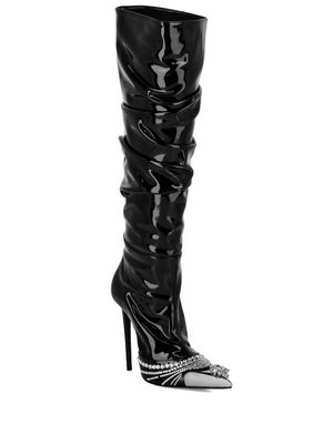 Philipp Plein crystal-embellished patent leather boots - Black