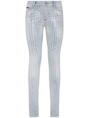Philipp Plein crystal-embellished pinstripe jeans - Blue