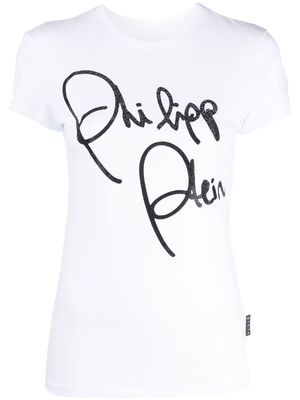 Philipp Plein crystal-embellished script T-shirt - White