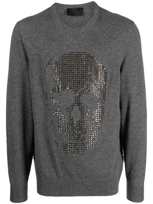 Philipp Plein crystal-embellished skull cashmere jumper - Grey