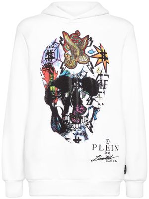 Philipp Plein crystal-embellished skull hoodie - White
