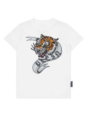 Philipp Plein crystal-embellished tiger cotton T-shirt - White