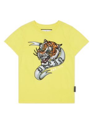 Philipp Plein crystal-embellished tiger T-shirt - Yellow
