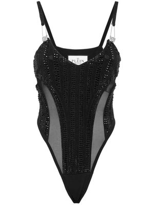 Philipp Plein crystal-embellished V-neck bodysuit - Black