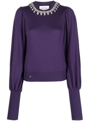 Philipp Plein Crystal-embellished wool knitted jumper - Purple
