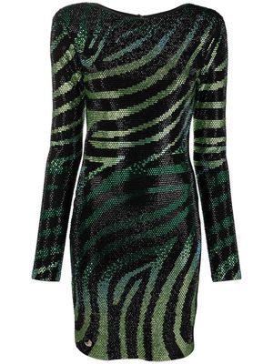 Philipp Plein crystal-embellished zebra-print dress - Black