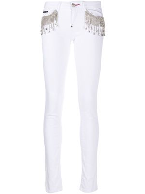 Philipp Plein crystal-fringe slim-fit jeans - White