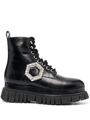 Philipp Plein crystal hexagon detail ankle boots - Black