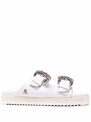 Philipp Plein crystal leather sandals - White