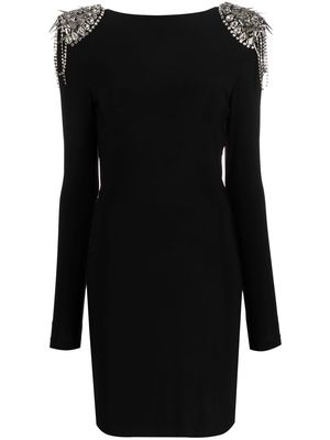 Philipp Plein crystal-shoulder long sleeve dress - Black