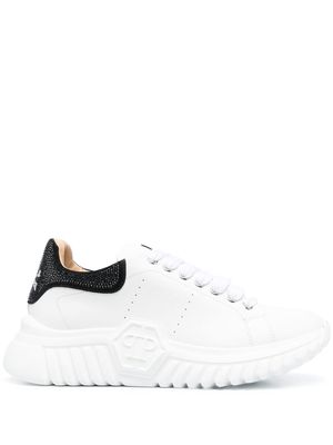 Philipp Plein crystal-skull lace-up sneakers - White