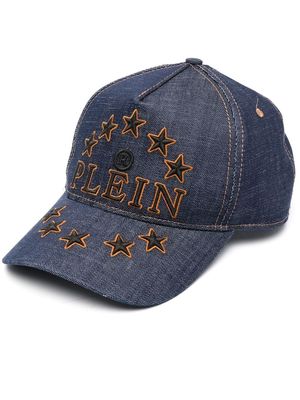 Philipp Plein denim star-embroidered baseball hat - Blue