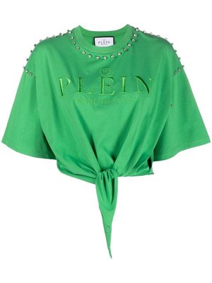 Philipp Plein diamanté-embellished tie-front T-shirt - Green