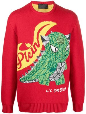 Philipp Plein dinosaur-motif jumper - Red