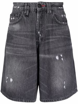 Philipp Plein distressed-effect denim shorts - Grey