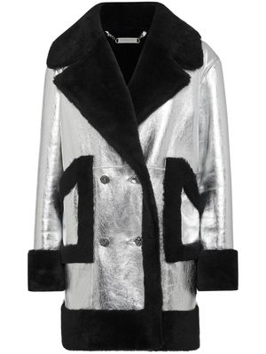 Philipp Plein double-breasted shearling leather coat - Silver