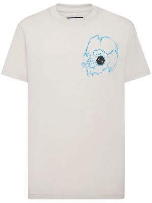 Philipp Plein Dripping Skull-print cotton T-shirt - Neutrals