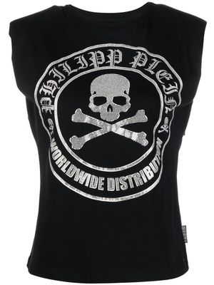 Philipp Plein embellished-logo sleeveless T-shirt - Black