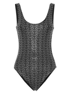 Philipp Plein embellished monogram swimsuit - Black