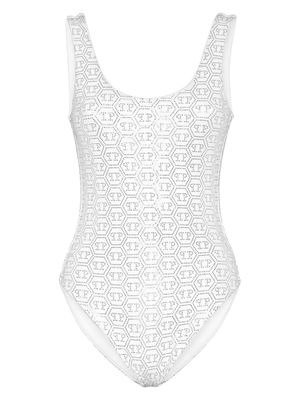 Philipp Plein embellished monogram swimsuit - White