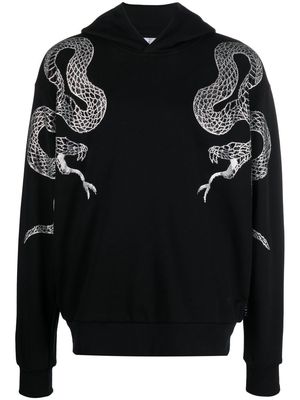 Philipp Plein embellished snake-print detail hoodie - Black