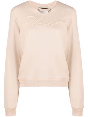 Philipp Plein embroidered-logo cotton sweatshirt - Neutrals